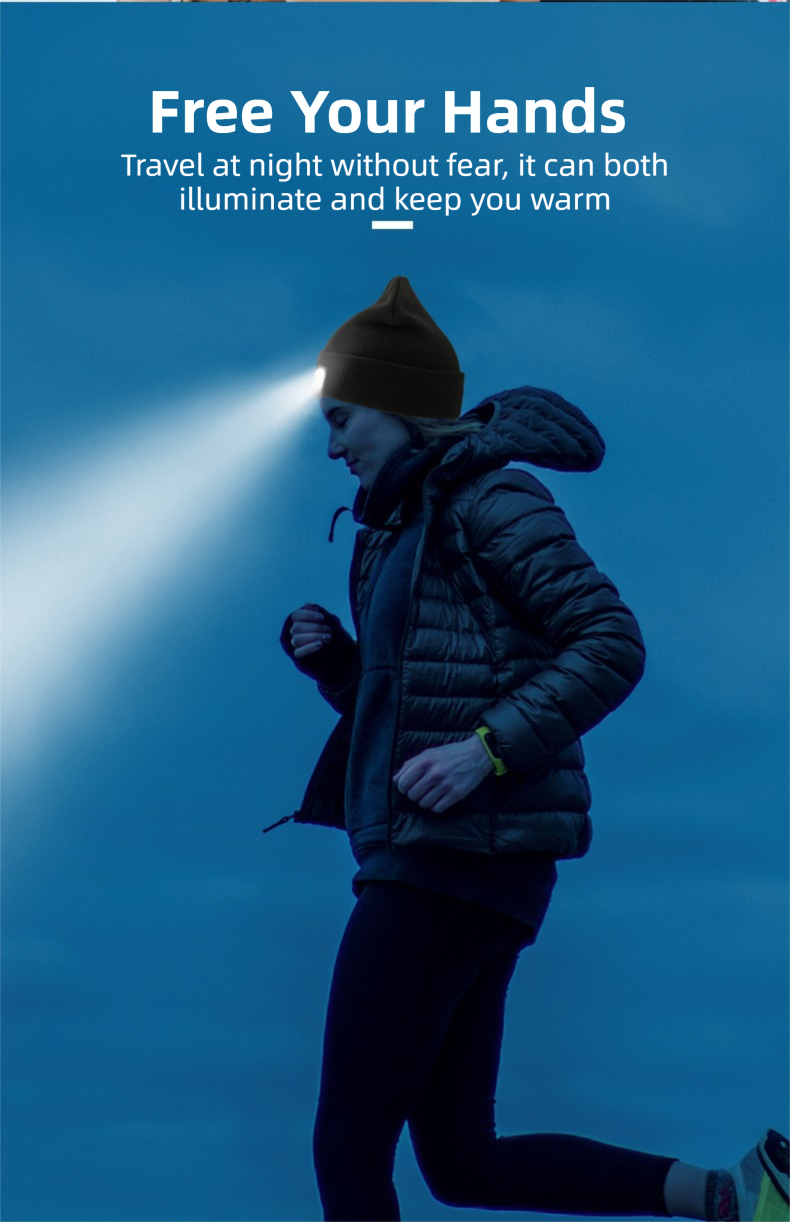 Green Removable LED Bluetooth Headphone Beanie - Washable Knit Hat with 3-Level LED Illumination & Stereo Sound, USB Rechargeable