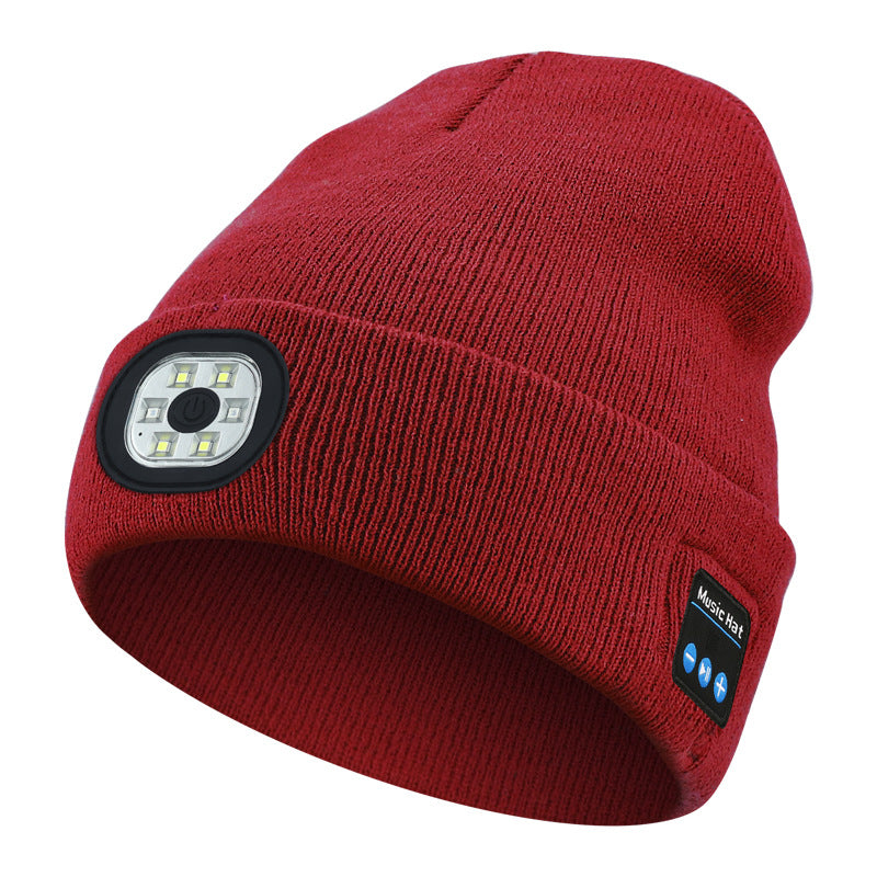 Red Removable LED Bluetooth Headphone Beanie - Washable Knit Hat with 3-Level LED Illumination &amp; Stereo Sound, USB Rechargeable