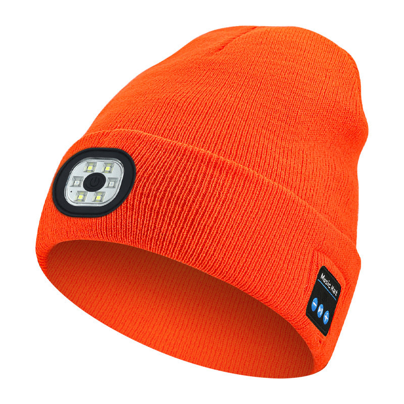 Orange Removable LED Bluetooth Headphone Beanie - Washable Knit Hat with 3-Level LED Illumination &amp; Stereo Sound, USB Rechargeable