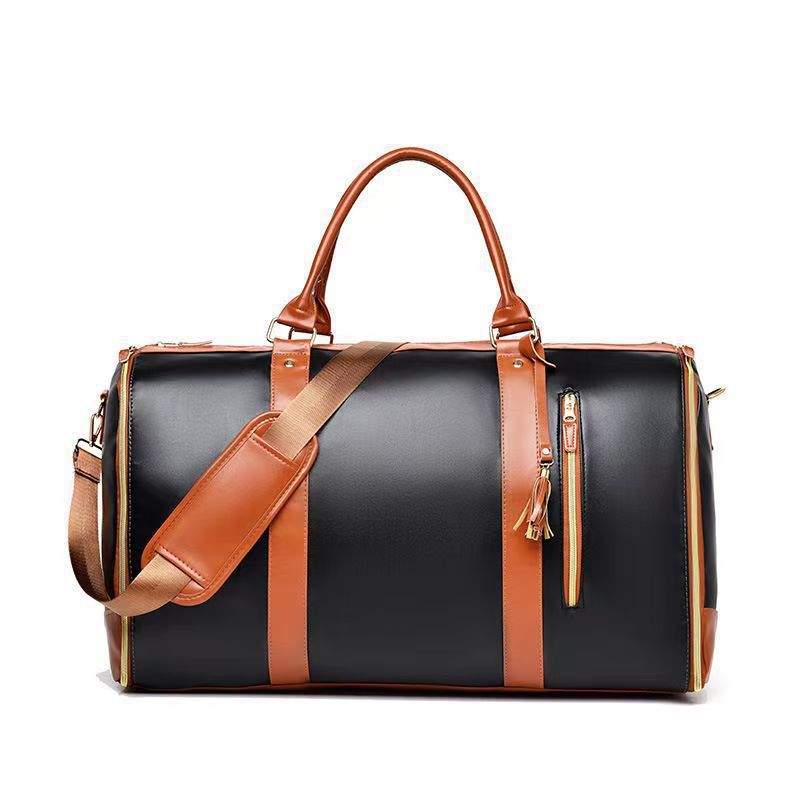 Brown 56-75L Large Capacity Foldable Garment Duffel Bag with Shoe Pouch - PU Leather Convertible Suit Carrier, Anti-Wrinkle Travel &amp; Weekender Bag