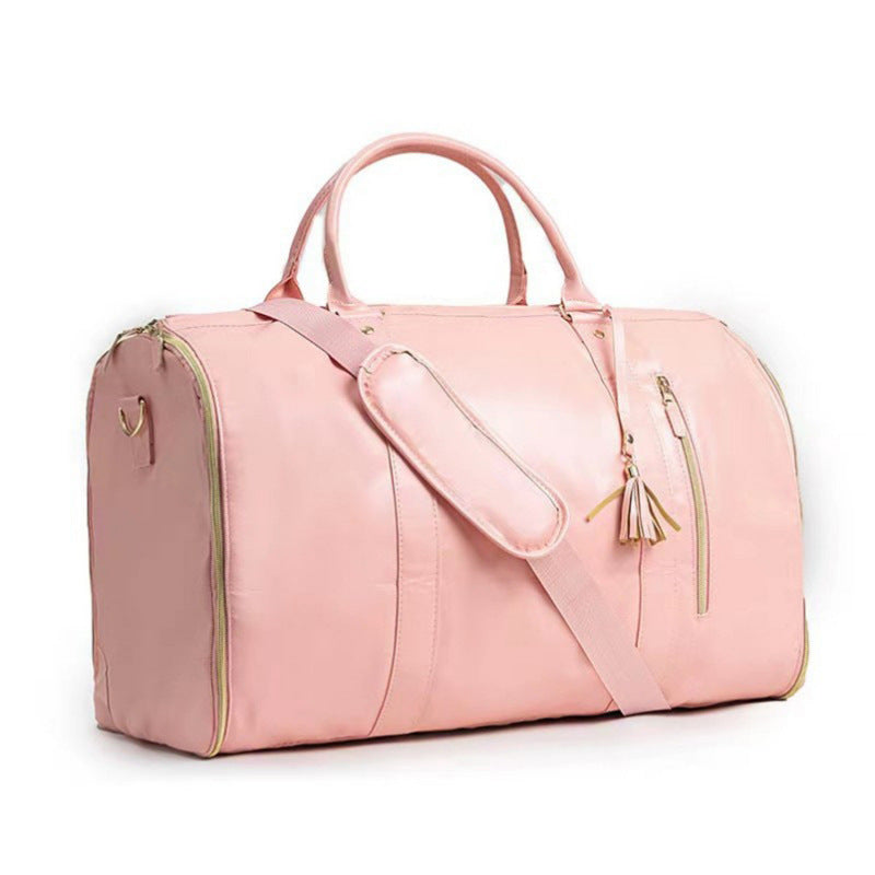 Pink 56-75L Large Capacity Foldable Garment Duffel Bag with Shoe Pouch - PU Leather Convertible Suit Carrier, Anti-Wrinkle Travel &amp; Weekender Bag