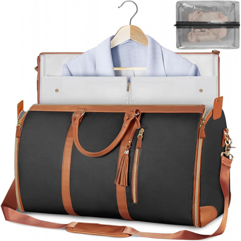 Pink 56-75L Large Capacity Foldable Garment Duffel Bag with Shoe Pouch - PU Leather Convertible Suit Carrier, Anti-Wrinkle Travel & Weekender Bag