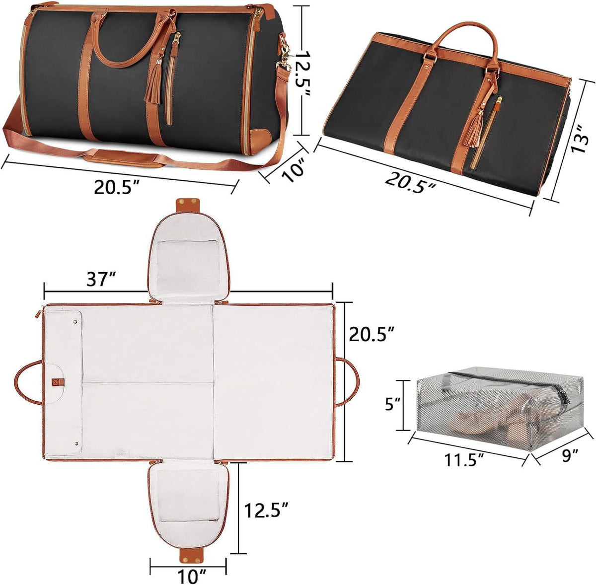 Pink 56-75L Large Capacity Foldable Garment Duffel Bag with Shoe Pouch - PU Leather Convertible Suit Carrier, Anti-Wrinkle Travel & Weekender Bag