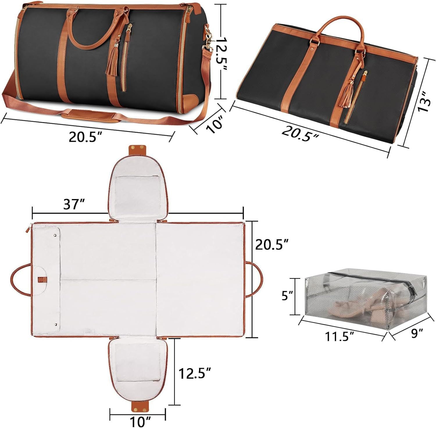 Rose-Red 56-75L Large Capacity Foldable Garment Duffel Bag with Shoe Pouch - PU Leather Convertible Suit Carrier, Anti-Wrinkle Travel & Weekender Bag