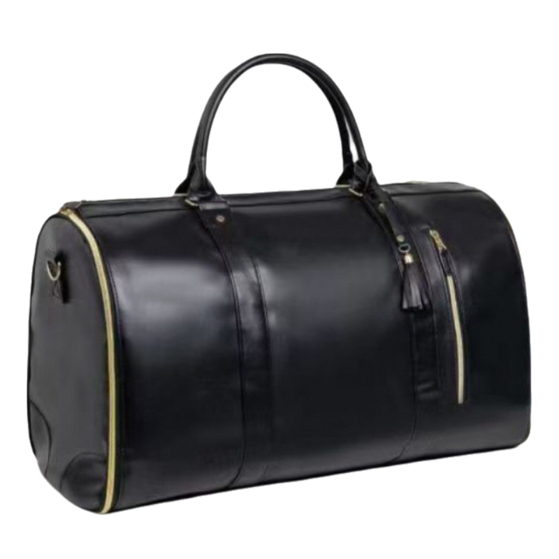 Black 56-75L Large Capacity Foldable Garment Duffel Bag with Shoe Pouch - PU Leather Convertible Suit Carrier, Anti-Wrinkle Travel &amp; Weekender Bag
