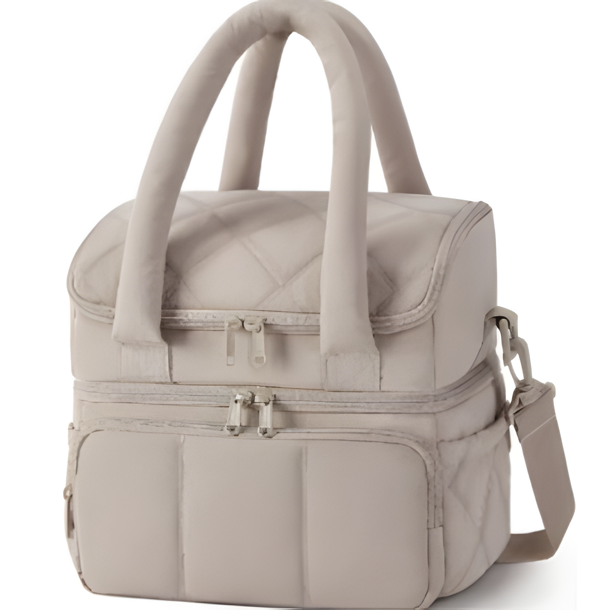 Camel Double-Layer Insulated Quilted Puffer Lunch Bag(10 x 7 x 10 inch) - Large Capacity Picnic Cooler Tote, Long-Lasting Hot/Cold Retention