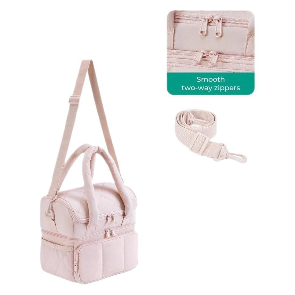 Camel Double-Layer Insulated Quilted Puffer Lunch Bag(10 x 7 x 10 inch) - Large Capacity Picnic Cooler Tote, Long-Lasting Hot/Cold Retention