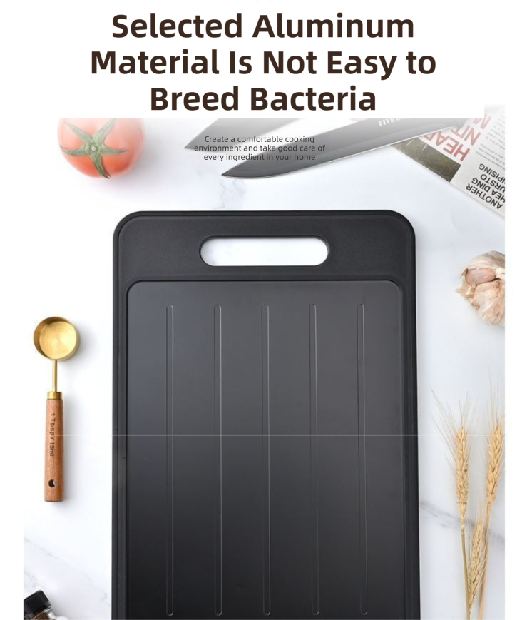 Beige Aluminum Fast Thawing Dual-Sided Cutting Board(31x21CM) - Multifunctional Kitchen Tool with Garlic Grinder and Knife Sharpener