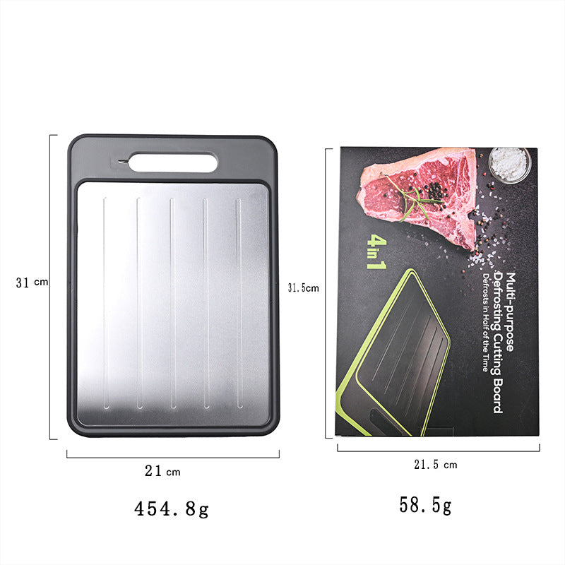 Grey Aluminum Fast Thawing Dual-Sided Cutting Board(31x21CM) - Multifunctional Kitchen Tool with Garlic Grinder and Knife Sharpener