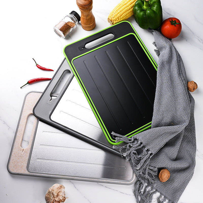 Black Aluminum Alloy Fast Thawing Dual-Sided Cutting Board(36.5x25CM) - Multifunctional Kitchen Tool with Garlic Grinder and Knife Sharpener