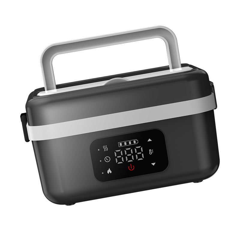 1L Black Cordless Waterless Heated Lunch Box - Portable 304 Stainless Steel Bento Box for Picnic Students Office Workers, Timed Insulation &amp; USB Rechargeable