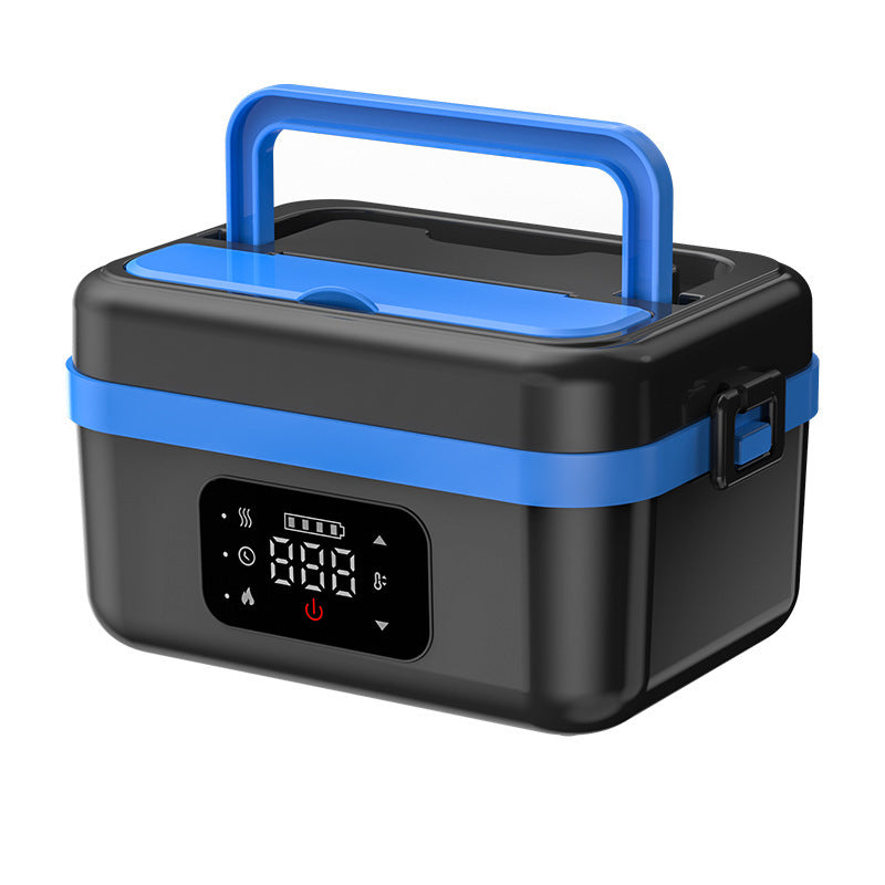 1L Black-Blue Cordless Waterless Heated Lunch Box - Portable 304 Stainless Steel Bento Box for Picnic Students Office Workers, Timed Insulation &amp; USB Rechargeable