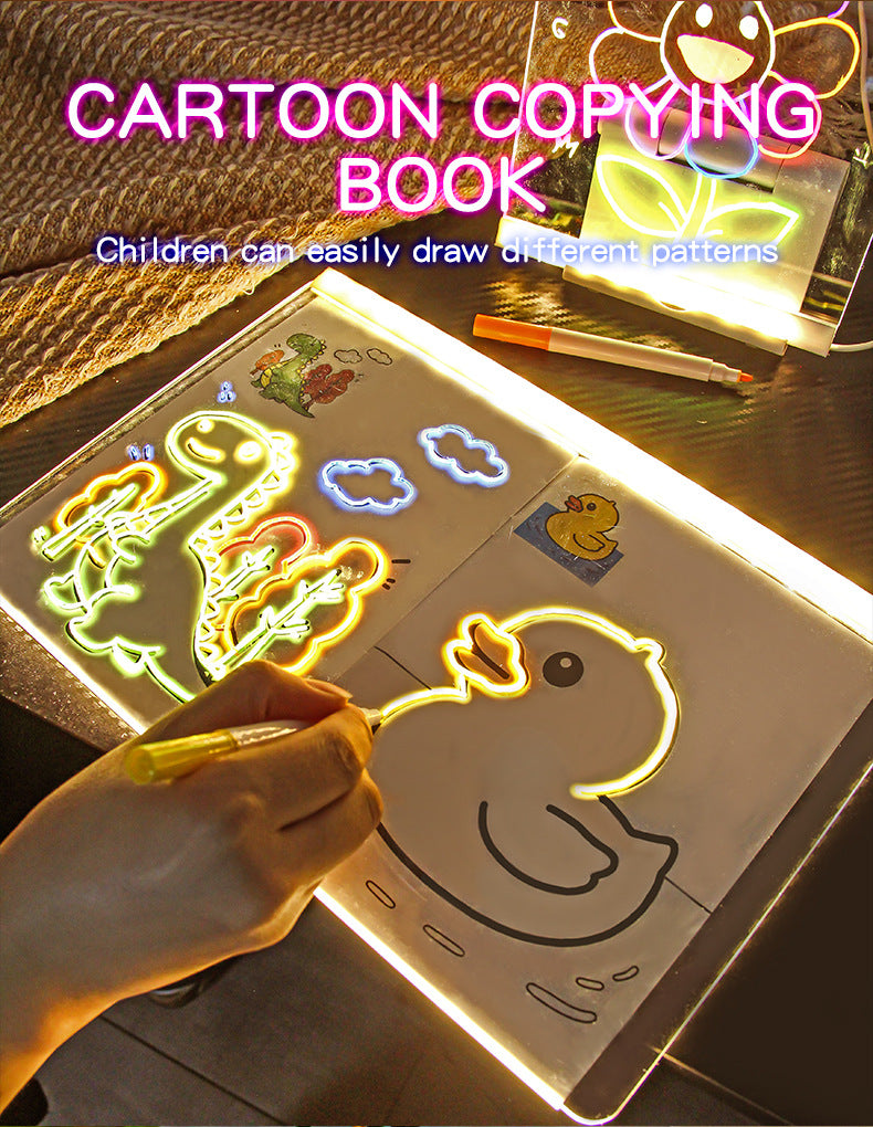 30x20CM LED Light-Up Tracing Doodle Board with 10 Brushes  - Erasable Fluorescent Drawing Tablet for Kids, Creative Painting, and Interactive Decoration/Gift