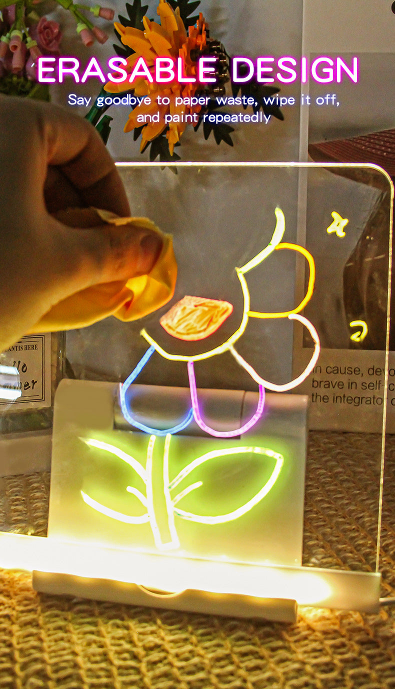30x20CM LED Light-Up Tracing Doodle Board with 10 Brushes  - Erasable Fluorescent Drawing Tablet for Kids, Creative Painting, and Interactive Decoration/Gift