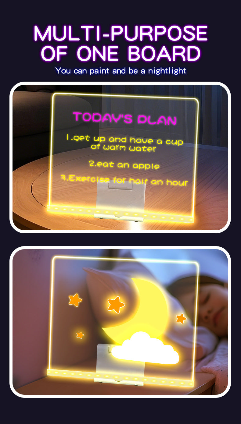 30x20CM LED Light-Up Tracing Doodle Board with 10 Brushes  - Erasable Fluorescent Drawing Tablet for Kids, Creative Painting, and Interactive Decoration/Gift