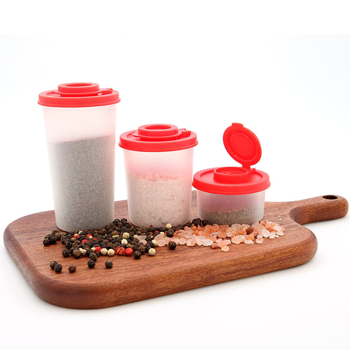 Mini Compact Spice Shaker Set(1 Small + 1 Medium + 1 Large) - Transparent Salt and Pepper Dispensers for Camping, Picnic &amp; Outdoor Grilling