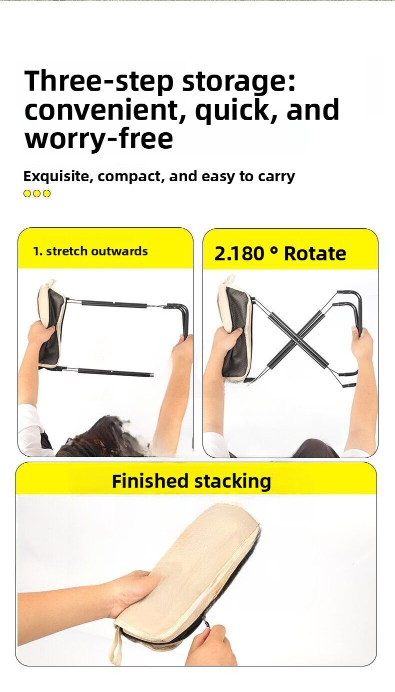 Black Foldable Compact Handbag With Stool -  Ultralight Travel Seat with Storage Pockets for Fishing, Hiking & Outdoor Activities