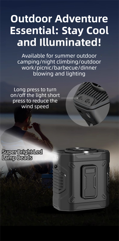 Orange Portable Waist Fan - Construction Site Cooling Solution with 360° Turbo Ice Engine, 100 Speed Gears, and LED Light