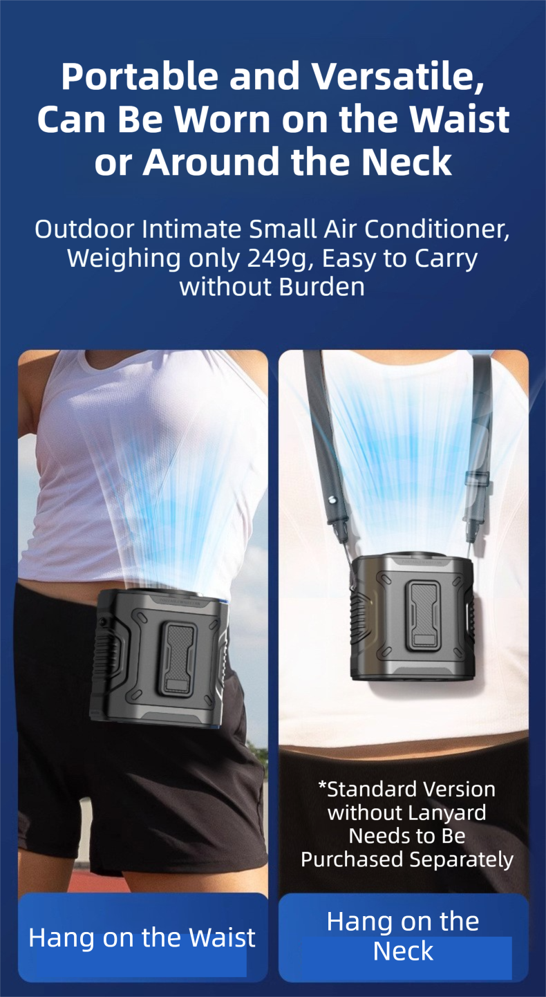 Light Green Portable Waist Fan - Construction Site Cooling Solution with 360° Turbo Ice Engine, 100 Speed Gears, and LED Light