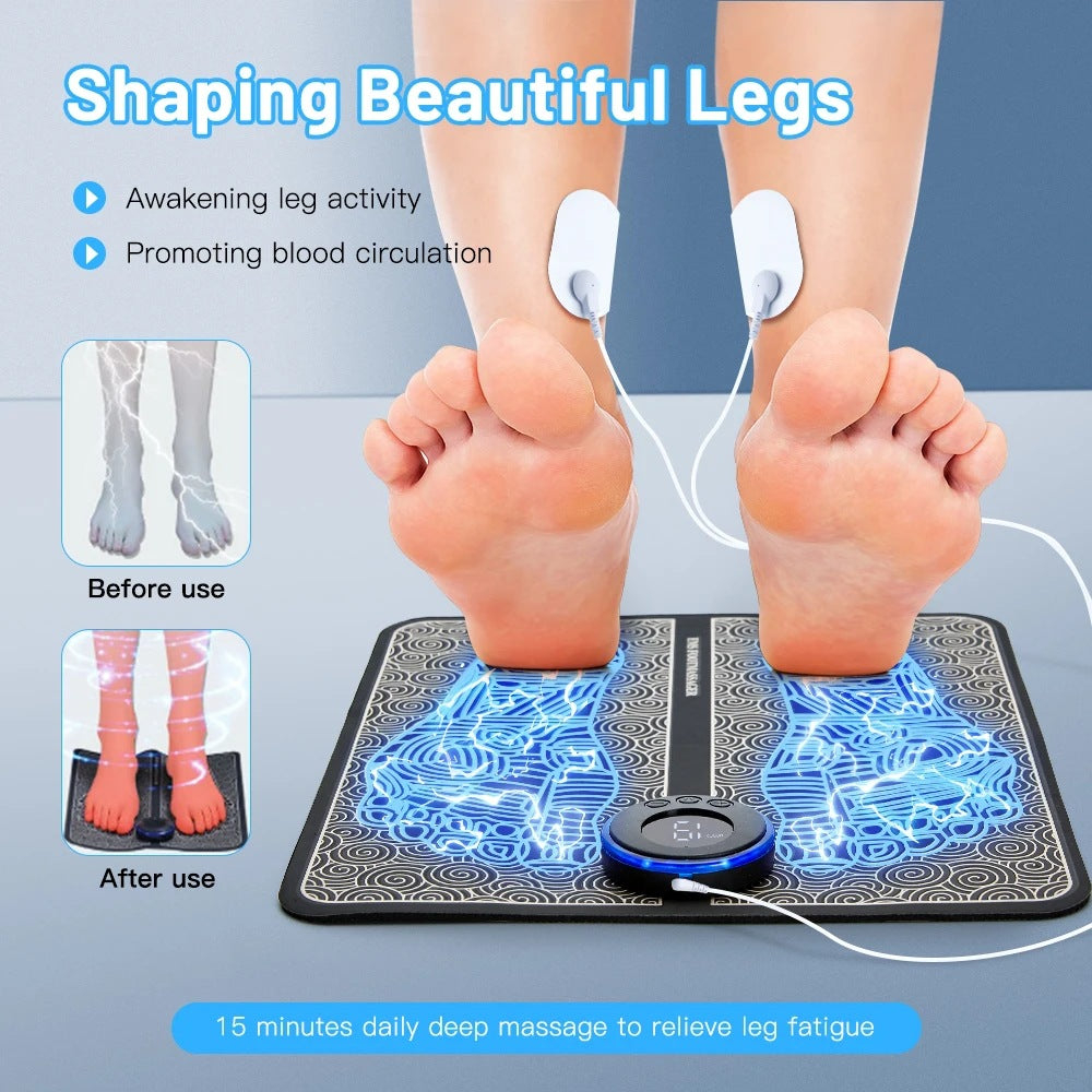 EMS Foot Massager Mat - Pulse Device for Foot Reflexology, Deep Tissue Massage, and Acupressure Stimulation