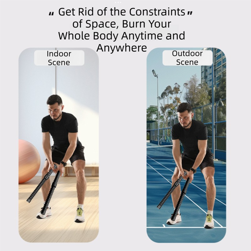 1-Pair Black Cordless Battle Ropes for Strength and Conditioning Training - Professional Muscle Power Workout System