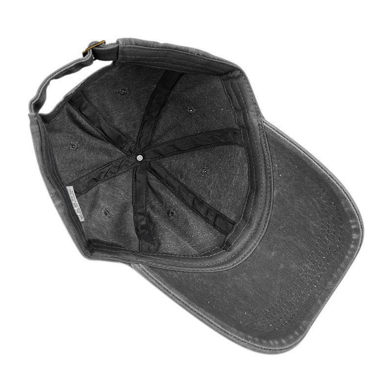 Khaki Washed Cotton Baseball Cap with Cat Print - Spring/Summer Casual Adjustable Unisex Couple Sun Hat