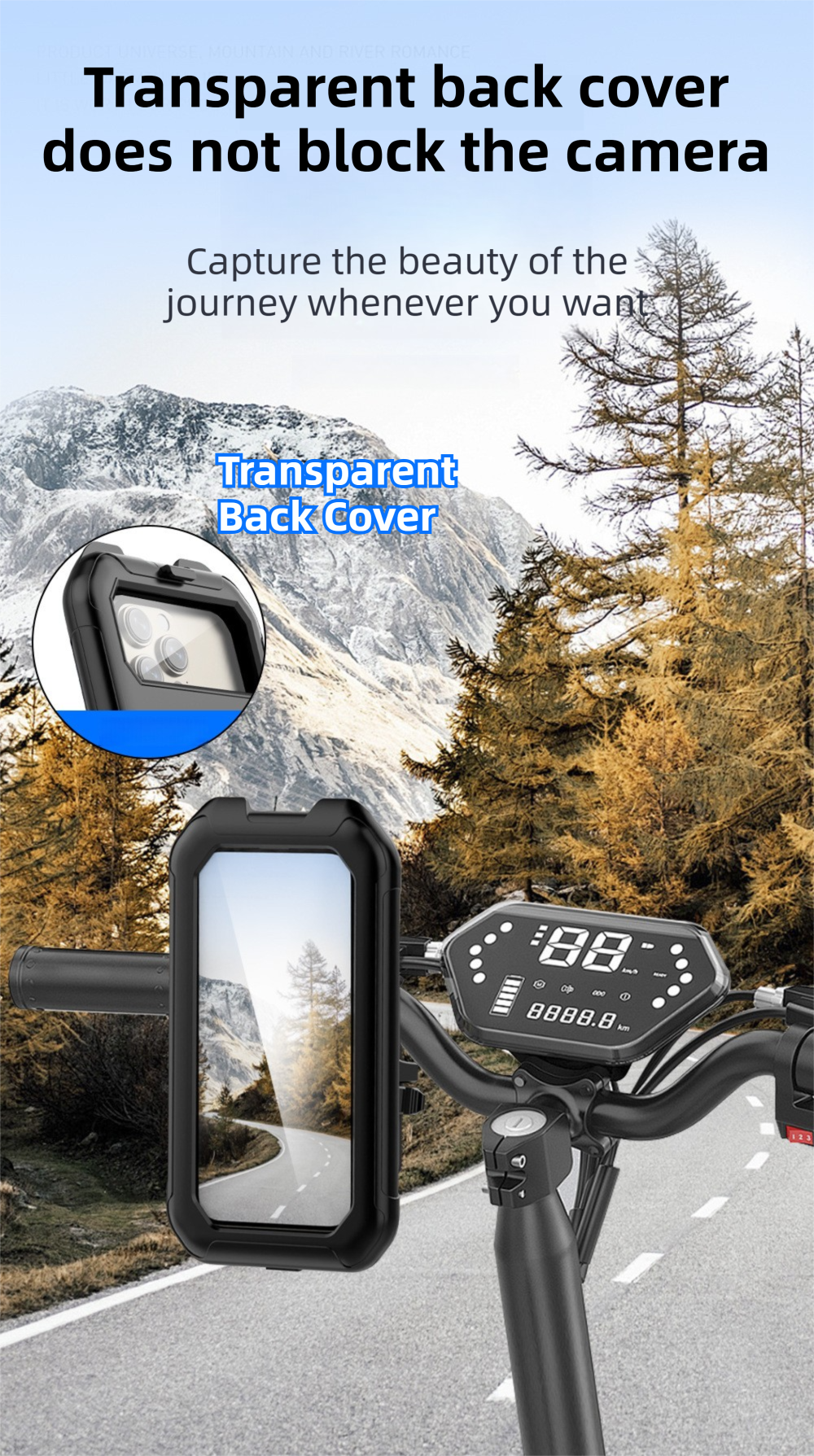 Black Bicycle Waterproof Phone Holder - Handlebar Mount with Sensitive Touch Screen, Anti-Drop & 360° Rotation Case for Navigation (Up to 7-inch Phones)