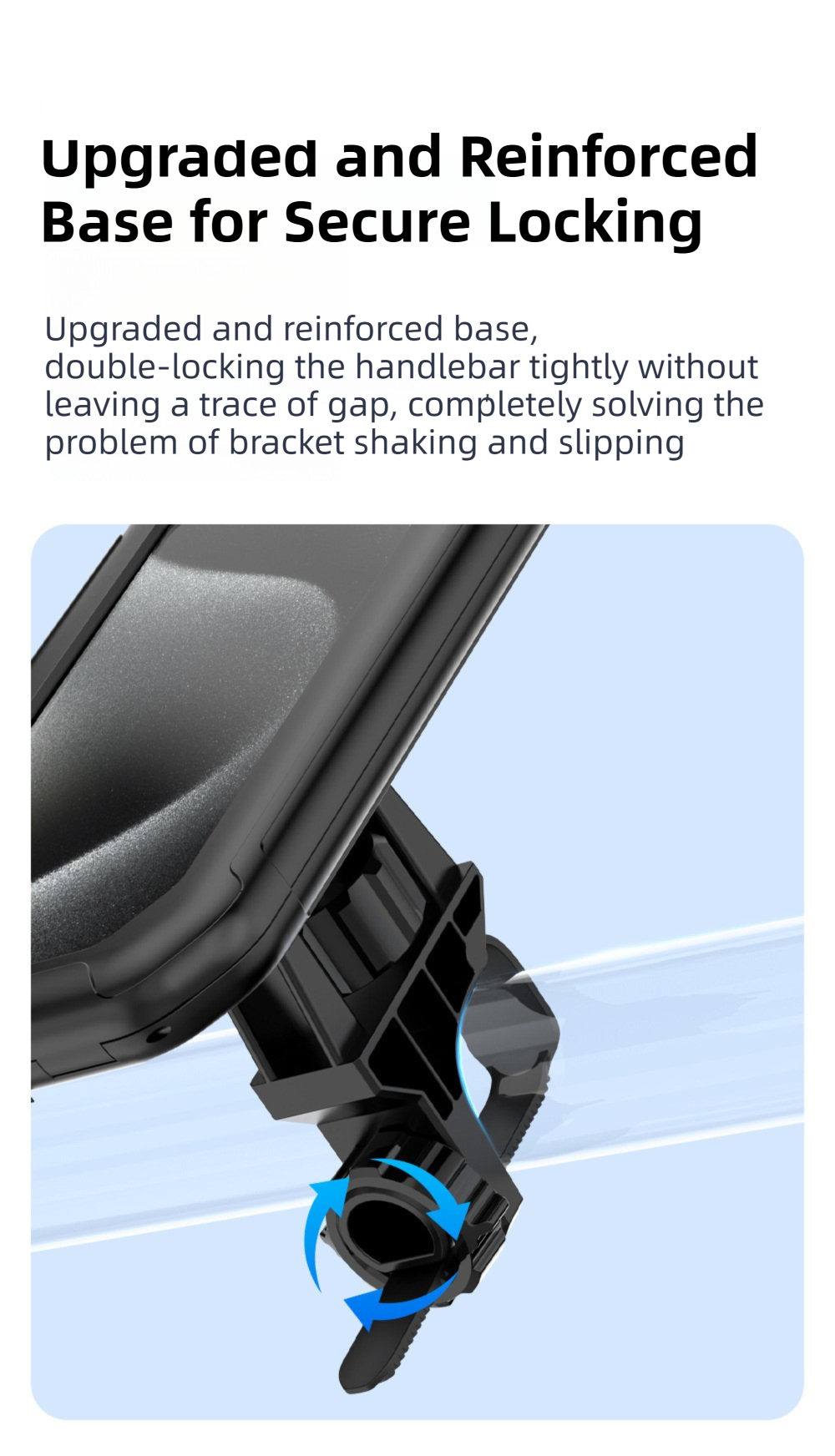 Black Bicycle Waterproof Phone Holder - Handlebar Mount with Sensitive Touch Screen, Anti-Drop & 360° Rotation Case for Navigation (Up to 7-inch Phones)