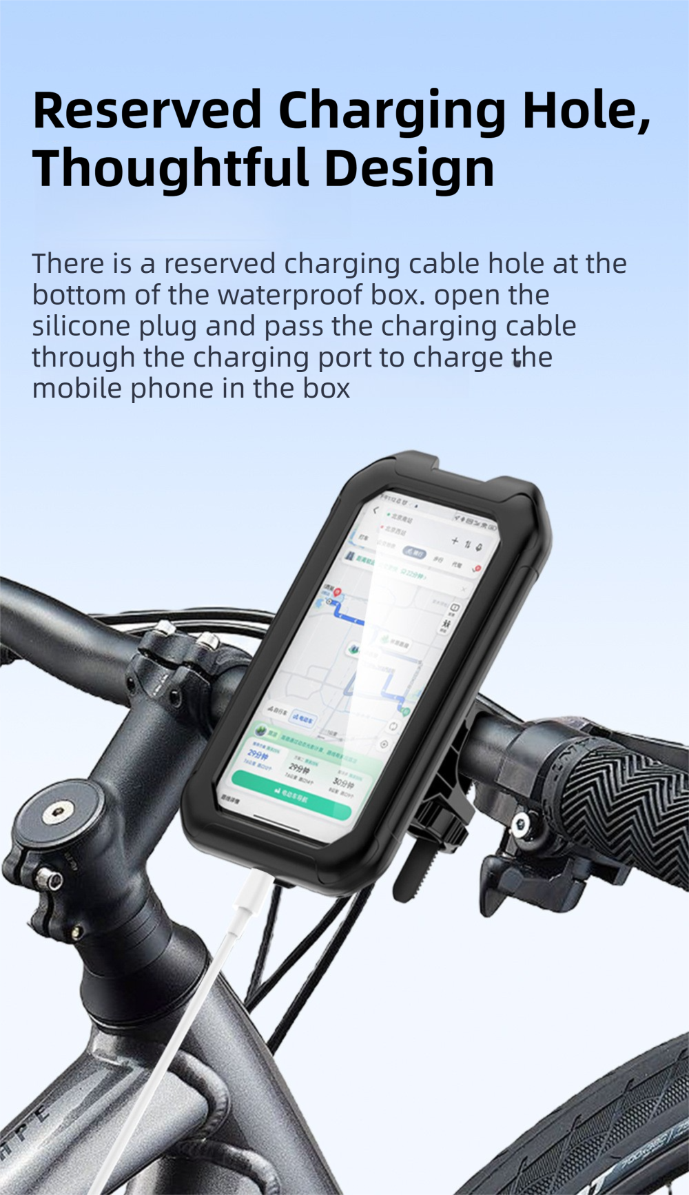 Black Bicycle Waterproof Phone Holder - Handlebar Mount with Sensitive Touch Screen, Anti-Drop & 360° Rotation Case for Navigation (Up to 7-inch Phones)