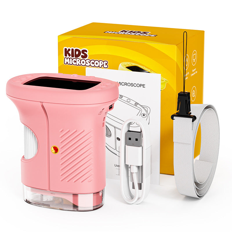 Pink Kids Handheld Digital Microscope - 2.4-inch HD Portable Magnifier with 1000x Magnification, 2MP Camera, and Built-in Storage &amp; LED