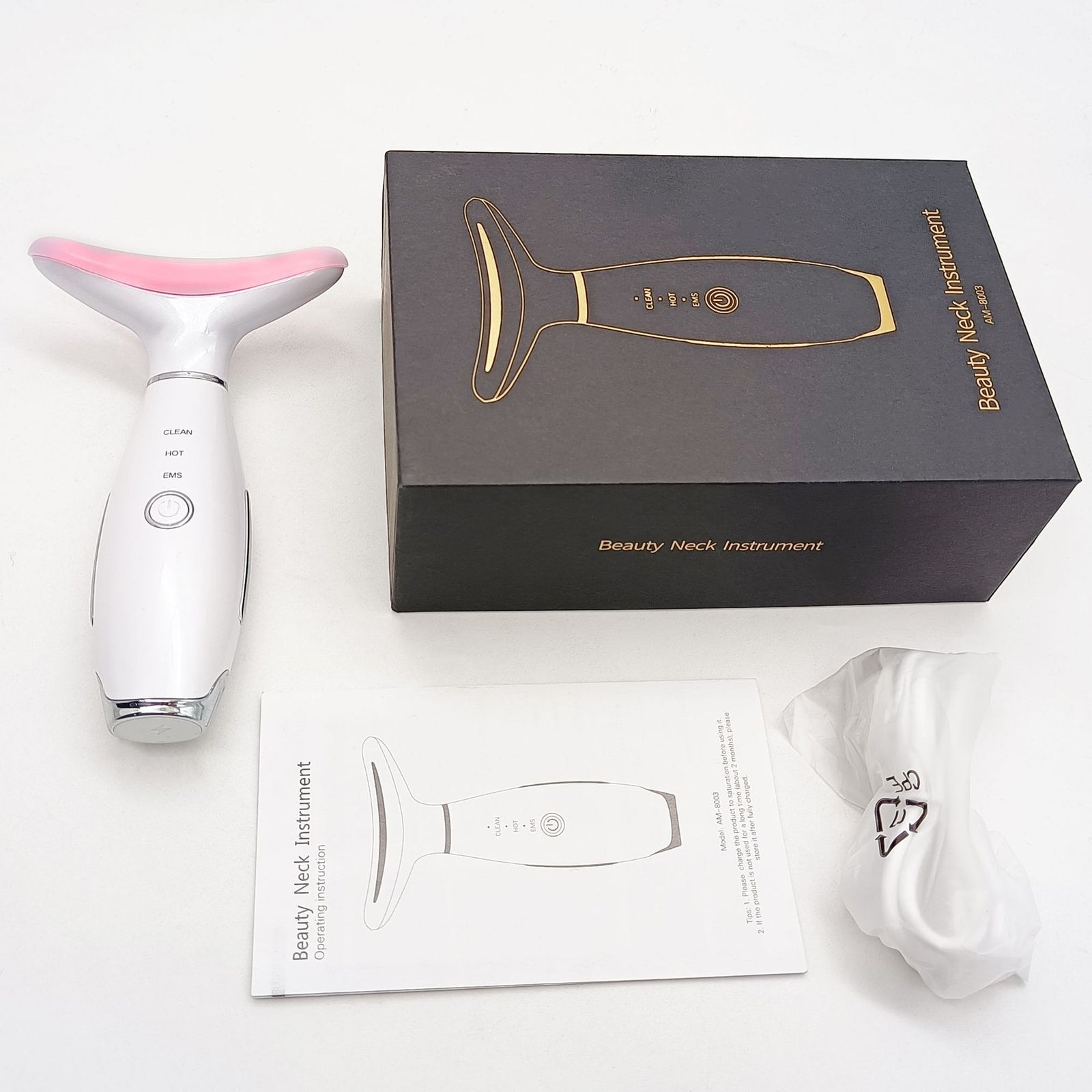 White Color Light Therapy Beauty Tool and Neck Massager -  Essence Infusion Device for Lifting, Firming, Hydration & Skin Rejuvenation