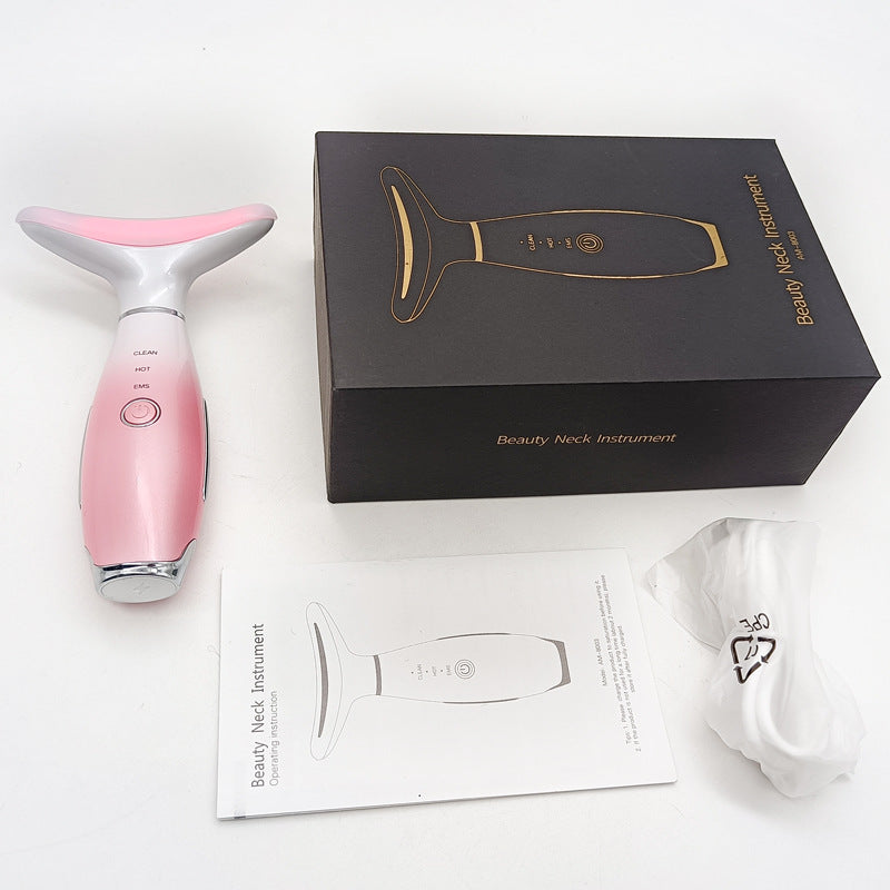 Pink Color Light Therapy Beauty Tool and Neck Massager -  Essence Infusion Device for Lifting, Firming, Hydration &amp; Skin Rejuvenation