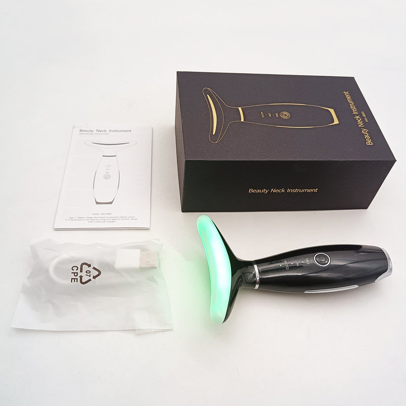 Black Color Light Therapy Beauty Tool and Neck Massager -  Essence Infusion Device for Lifting, Firming, Hydration &amp; Skin Rejuvenation