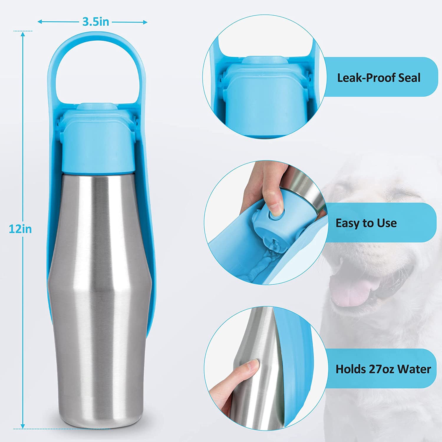 Light Green 27oz Food-Grade 304 Stainless Steel Pet Water Bottle - Portable Dog and Cat Travel Cup, Outdoor Feeder for Walks and Hikes