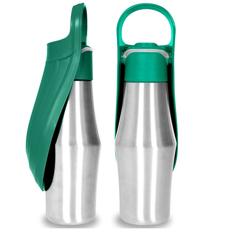 Dark Green 27oz Food-Grade 304 Stainless Steel Pet Water Bottle - Portable Dog and Cat Travel Cup, Outdoor Feeder for Walks and Hikes