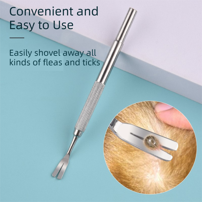 Stainless Steel Pet Tick Remover Tool Kit - Professional Fork, Double-Head Clip, and Curved Tweezers for Dogs and Cats