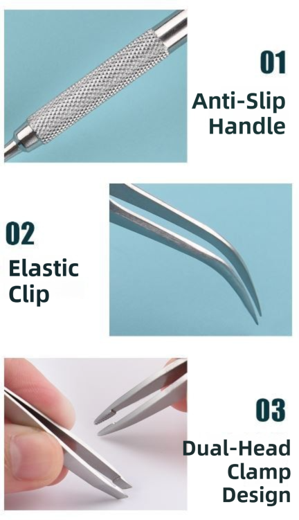 Stainless Steel Pet Tick Remover Tool Kit - Professional Fork, Double-Head Clip, and Curved Tweezers for Dogs and Cats