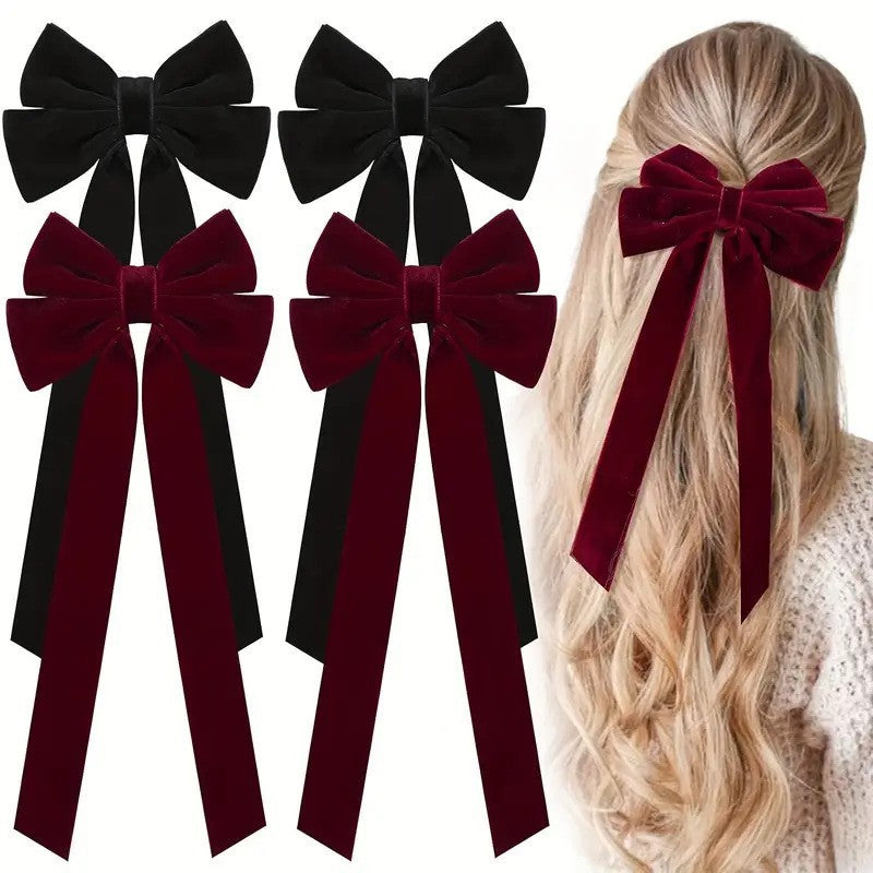 Luxury Velvet Bow Hair Clip Set (10 Pcs) - Simple Fashion Accessory for Princess Outfits and Party Decoration