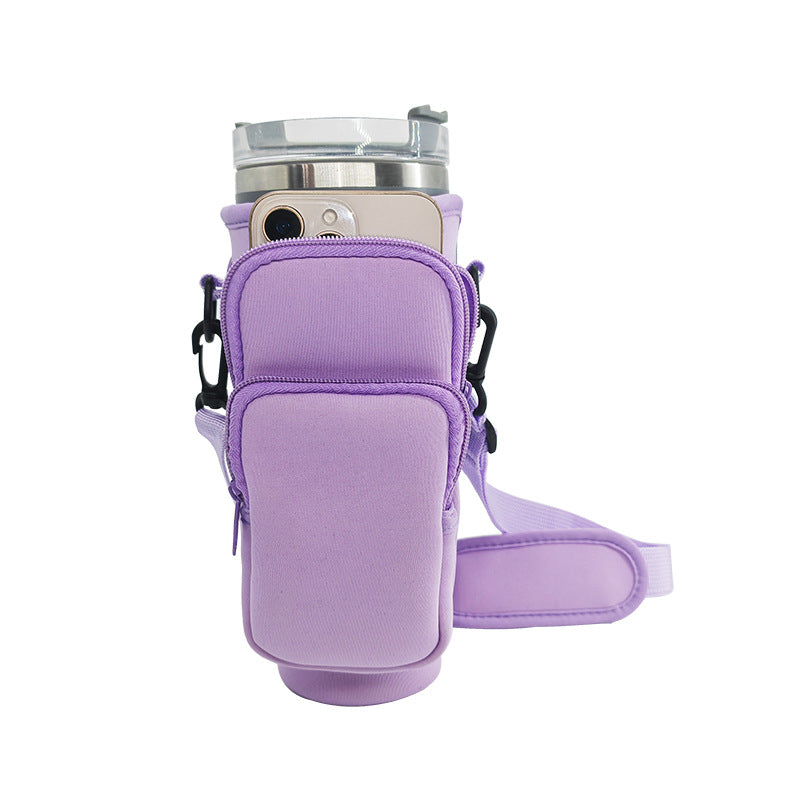 40oz Pink Insulated Tumbler Carrier Sleeve with Adjustable Shoulder Strap - Neoprene Triple-Pocket Holder for Outdoor and Car Use