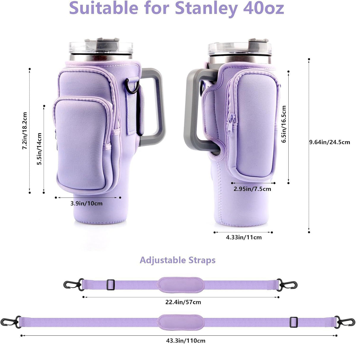 40oz Blue Insulated Tumbler Carrier Sleeve with Adjustable Shoulder Strap - Neoprene Triple-Pocket Holder for Outdoor and Car Use
