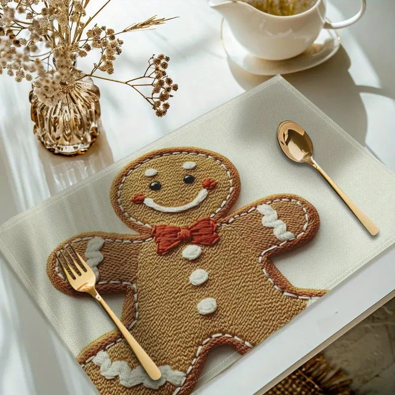 4-Pack Festive Printed Insulated Placemat for Australian Summer Holidays - Gingerbread for Boxing Day and New Year Celebrations