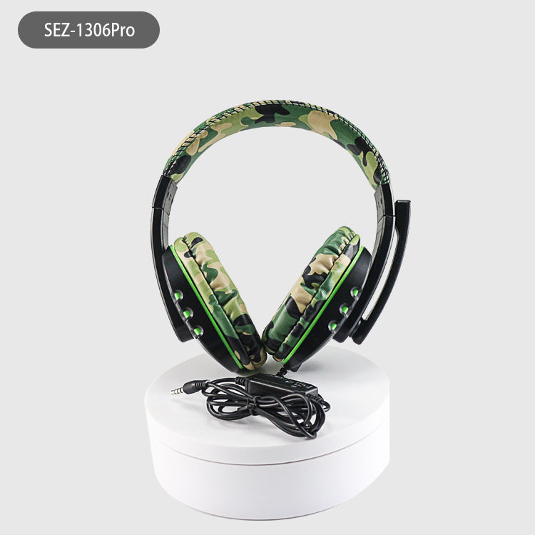 Camouflage Green Over-Ear Wired Gaming Headset with Microphone - Direct Plug-in E-Sports Headphones for PC, Console &amp; Mobile Gaming