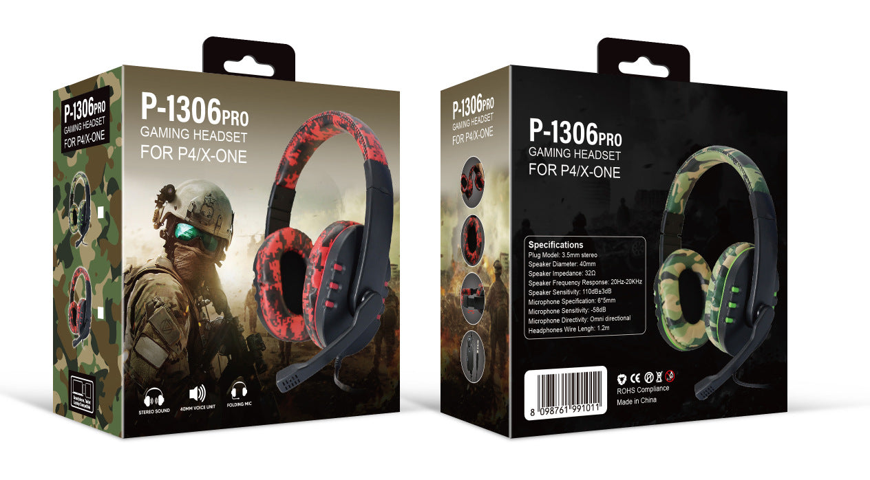 Camouflage Red Over-Ear Wired Gaming Headset with Microphone - Direct Plug-in E-Sports Headphones for PC, Console & Mobile Gaming