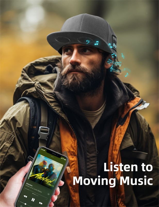 Black Bluetooth 5.4 Music Adjustable Sun Hat - Wireless Audio Speaker Cotton Cap for Sports, Golf, and Outdoor Activities