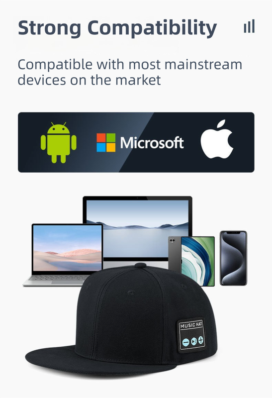 Black Bluetooth 5.4 Music Adjustable Sun Hat - Wireless Audio Speaker Cotton Cap for Sports, Golf, and Outdoor Activities