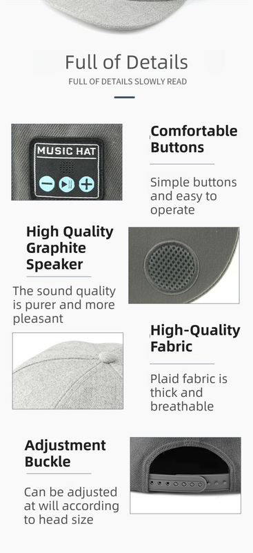 Light Grey Bluetooth 5.4 Music Adjustable Sun Hat - Wireless Audio Speaker Cotton Cap for Sports, Golf, and Outdoor Activities