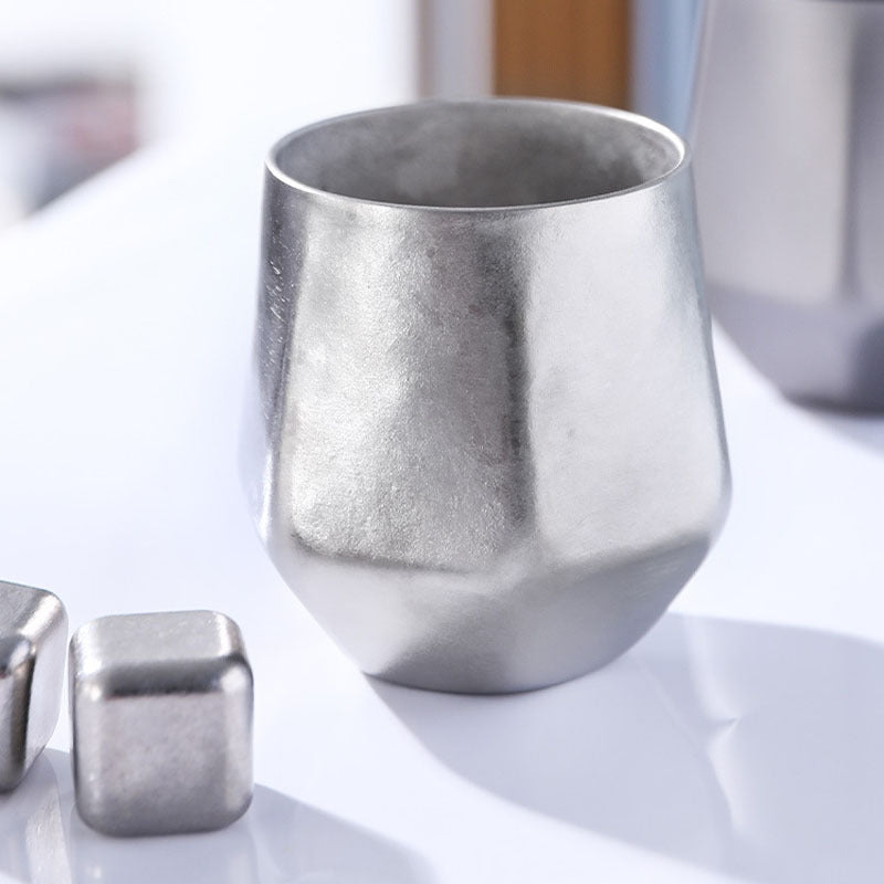 Crystal Finish Double-Walled Hexagonal Pure Titanium Mug - 250ml Insulated Beer, Liquor, and Tea Cup for Home and Travel Use