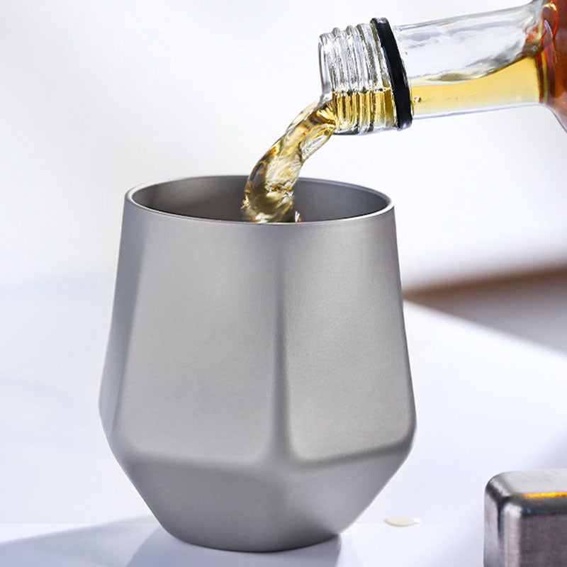 Crystal Finish Double-Walled Hexagonal Pure Titanium Mug - 250ml Insulated Beer, Liquor, and Tea Cup for Home and Travel Use