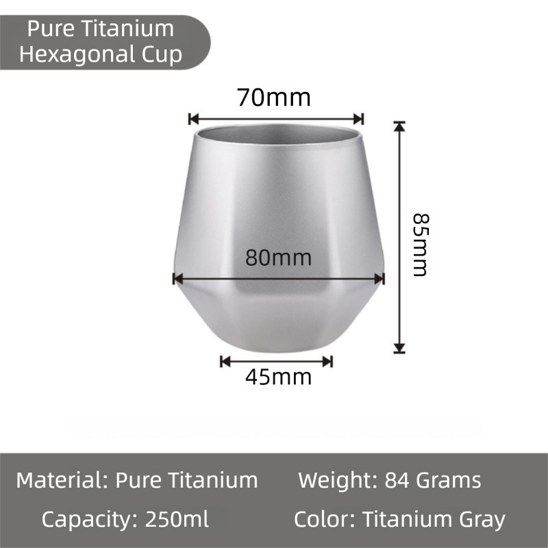 Crystal Finish Double-Walled Hexagonal Pure Titanium Mug - 250ml Insulated Beer, Liquor, and Tea Cup for Home and Travel Use