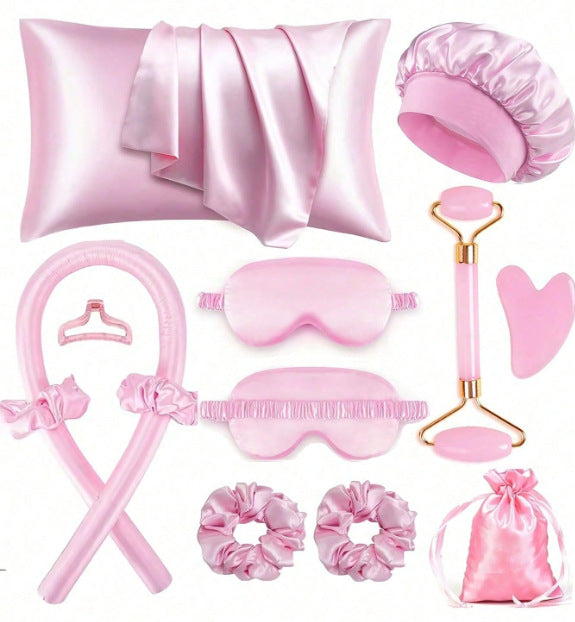 12-Piece Heatless Hair Curler Set for Damage-Free Curls &amp; Comfortable Sleep - Soft Sponge Sleep-In Rollers for DIY Styling (Pink)